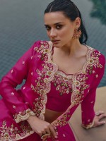 Rani Pink Real Chinon Silk Koti Style Lehenga Choli